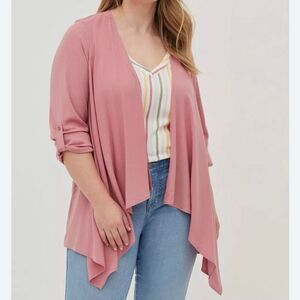 Torrid Pink Open Front Drapey Roll Sleeve Cardigan/Kimono NWT Plus Size 1X/14-16